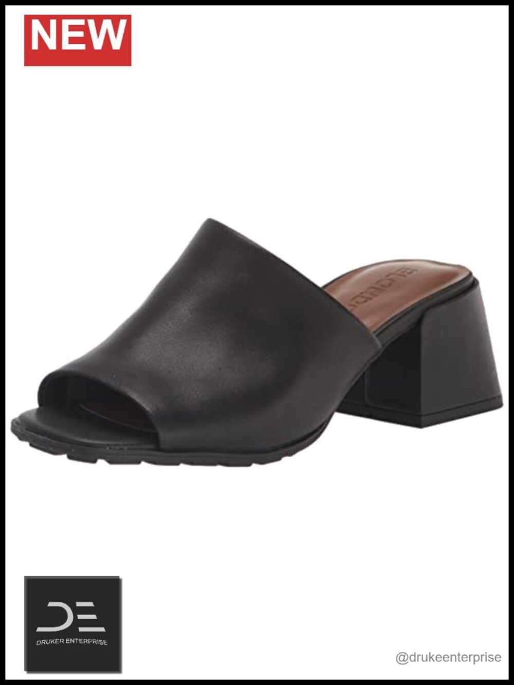 Women's Leather Slide Sandals with Rhinestone Block Heel